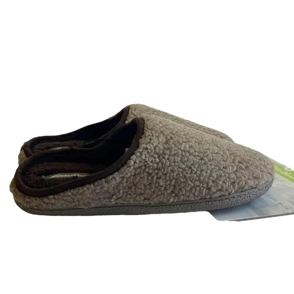 Eddie Bauer Mens Large 10-11 Bedroom House Slippers Taupe Brown Casey Vegan New - Picture 4 of 9